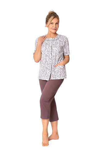 Damen-Pyjama Martel Maria I 200 zum Knöpfen, 100% Baumwolle, kurzärmelig, Pflaume, Größe 35