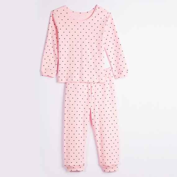Mädchenpyjama Nicol Tosia 225038 aus Baumwolle, lang, rosa mit Herzchen