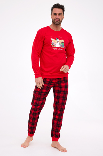 115/289 Winter Cornette Herrenpyjama – Weihnachten, rot, Baumwolle, lange Ärmel