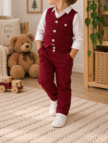 Mamatti KC020 elegantes Jungen Set Weste Hose bordeaux