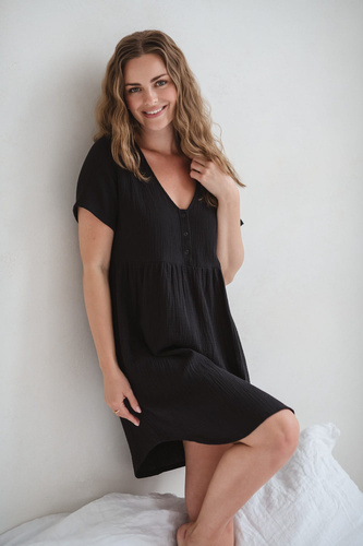 Aurora Musselin Umstands- und Stillnachthemd Milk&Love schwarz