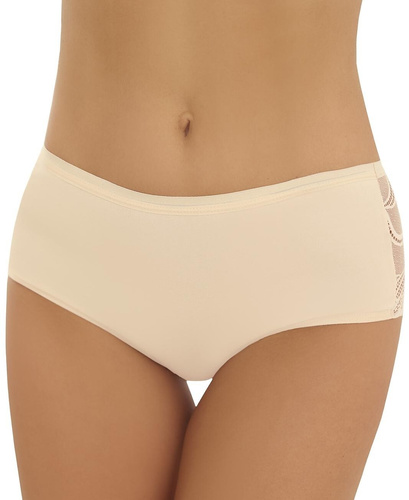 Lori Emili Damen-Slip aus Baumwolle mit hohem Bund in Beige und mit Spitzeneinsatz am Rücken