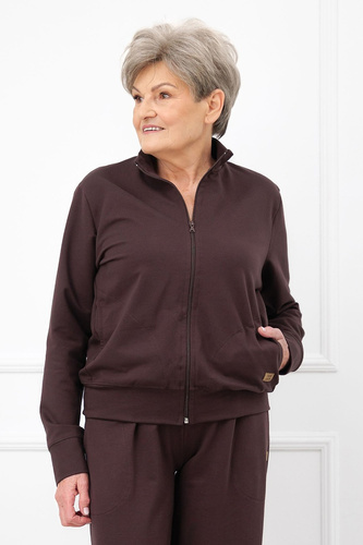 Damen-Sweatshirt Credo Italian Fashion aus Baumwolle, mit Reißverschluss, Stehkragen, Taschen – braun