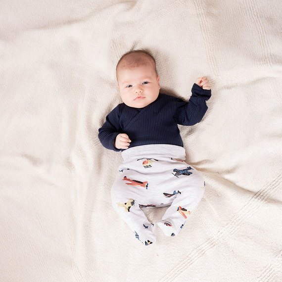 219096 Baby-Body aus Willy Nicol-Baumwolle, Marineblau, gerippt, mit Reißverschluss – lange Ärmel