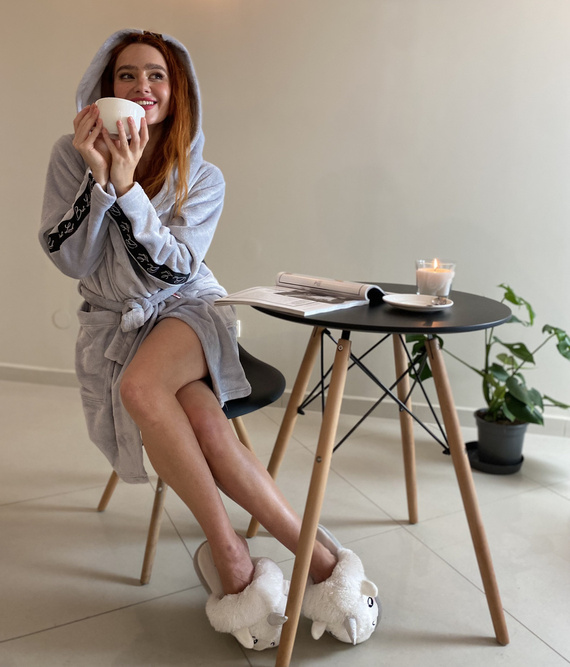 626 Abigail Damen Kurzer Morgenmantel Forex - hellgrau