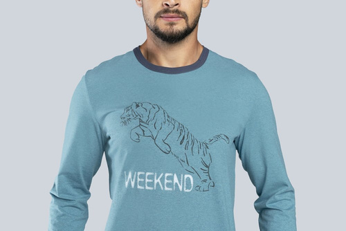 Lion Herren Schlafanzug mit langen Ärmeln, Hose Italian Fashion - rot/graphit