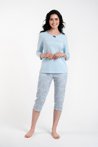 Salli Damen Schlafanzug 3/4 Ärmel und 3/4 Hose Italienische Mode -blau/print