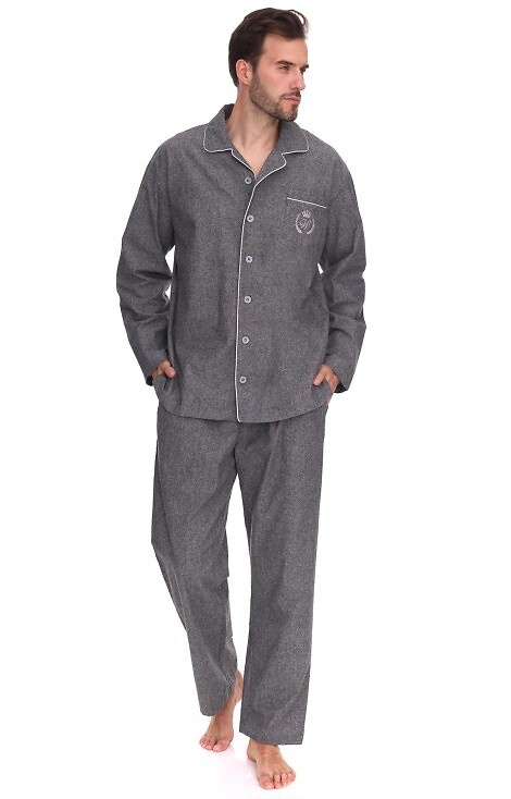 2533 Zeus Herrenpyjama L&L – Baumwolle, Melange, mit Kragen und Knöpfen