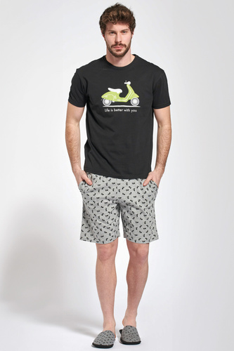 Kurzer Herren-Pyjama „Sorbetto“ von Kenny – Baumwolle mit Roller-Print, schwarz