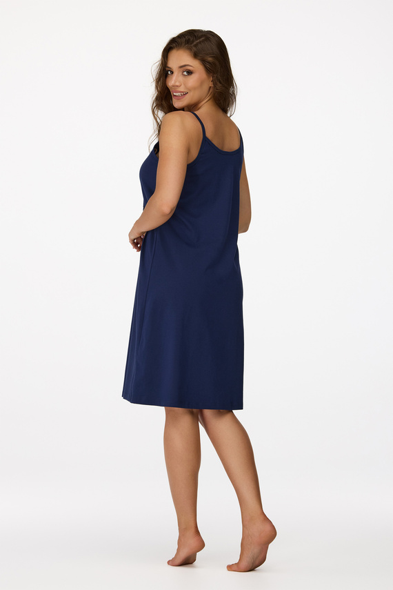 Ja. 25 Senizo Umstandsnachthemd, Marineblau – 100 % Baumwolle, Reißverschluss zum Stillen, Träger