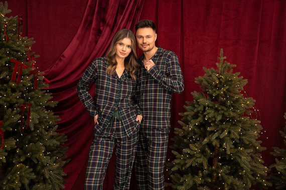 Sensis George Herrenpyjama 100% Baumwolle Flanell grün kariert