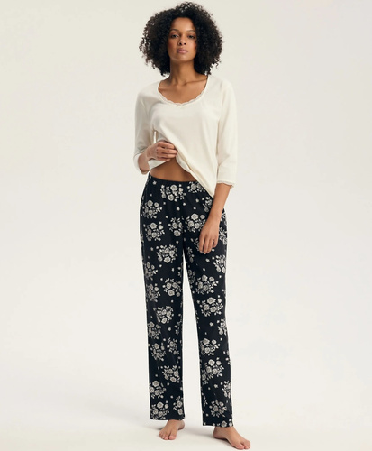 Henderson Greta 45423 Damen-Pyjama 100% Baumwolle 3/4-Arm Spitze Creme