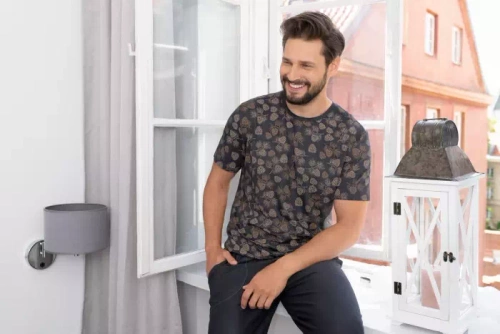 Pinus Schlafanzug Herren kurzarm, lange Hose Italian Fashion- print/graphite