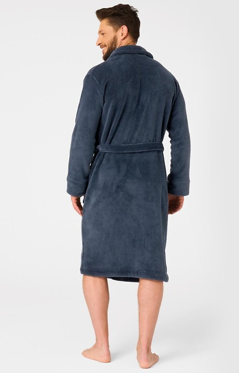 MGL 255 B25 Marineblauer Herrenbademantel – klassisch, weich, in der Taille gebunden