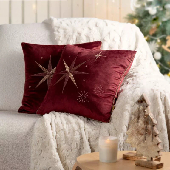 Chp 259 Eurofirany Weihnachtskissenbezug – burgunderroter Samt mit einem Champagnerstern
