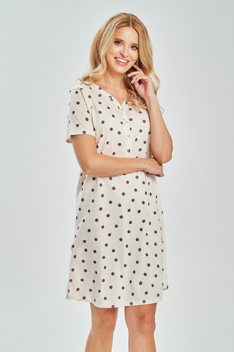 Damen Stillnachthemd 3529 Nita Taro – 100% Baumwolle mit Punkten, Druckknöpfe | V-Ausschnitt, knielang