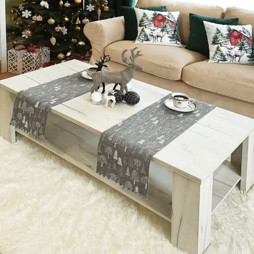 360000 Winterzauber Weihnachtstischläufer Marquisette grau