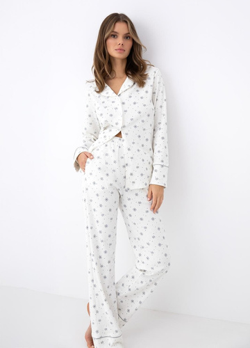 Damen-Pyjama Sensis Monroe zum Knöpfen 100% Baumwolle Interlock Schneeflocken