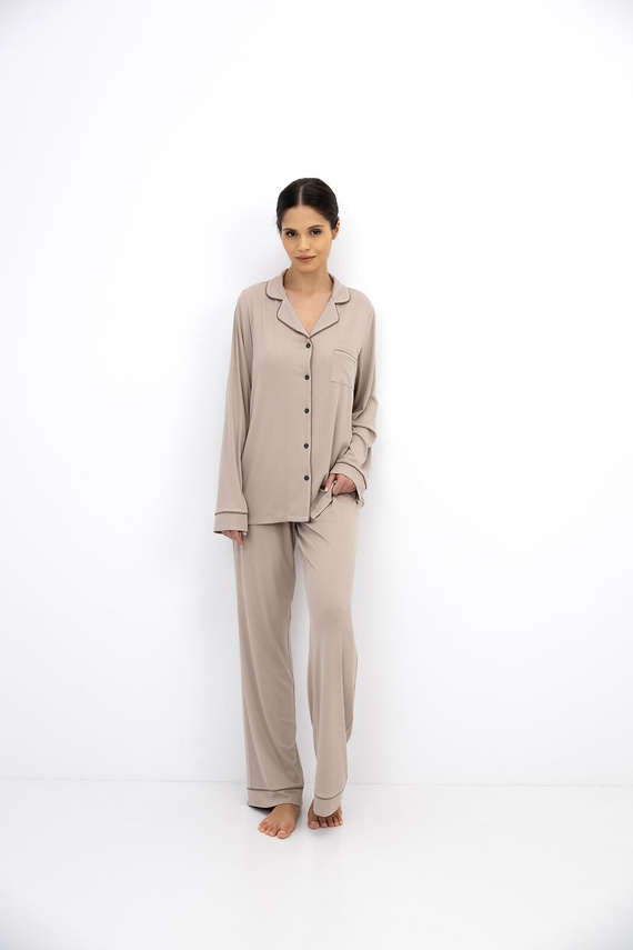 Sensis Novara Cappuccino Damenpyjama aus Viskose mit Knopfleiste