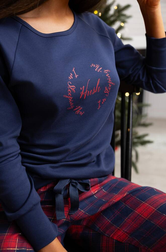 Emmeline Damenpyjama Sensis Flannel - Marineblau-Rot