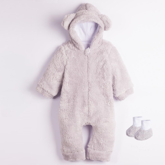 228270 Nicol FARMA Strampler mit Bärchen + Babyschuhe, grau, Baumwolle