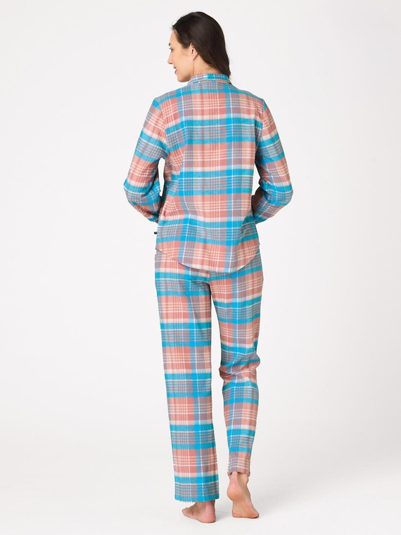 Damen-Pyjama Key LNS 435 in Meerblau – Flanell, zum Knöpfen, 100% Baumwolle