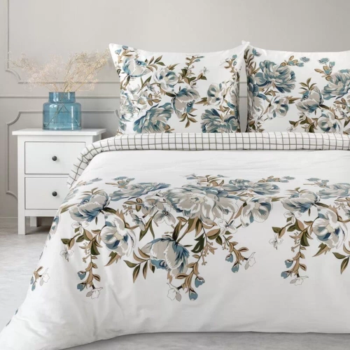 Frühling 40 Blumen Satinbettwäsche Eurovorhänge weiß/türkis