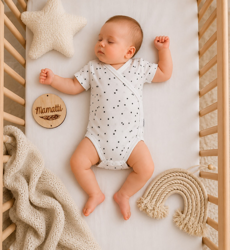 Mamatti BK16225 Wickelbody für Babys Kurzarm mit Sternenprint