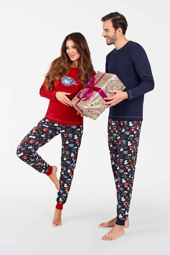 Makala Damen Schlafanzug mit langen Ärmeln und langer Hose Italian Fashion - rot/print 