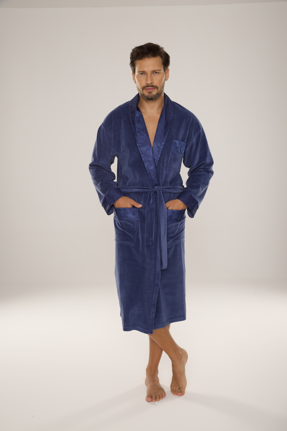 868 Edler Herren-Bademantel aus Velours De Lafense - elegant, weich, hochwertig, Denim