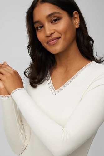 Ysabel Mora Damen-Thermo-T-Shirt 70018 Panacotta – warm, atmungsaktiv, mit Spitze und langen Ärmeln