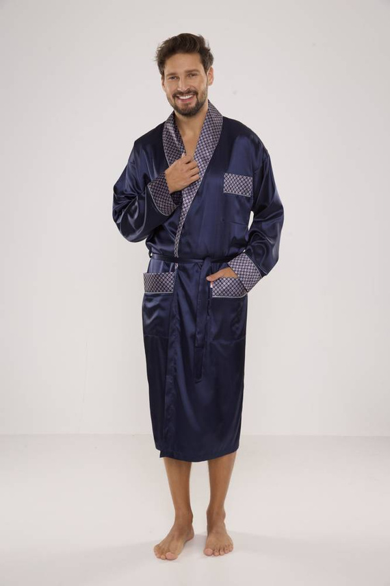 940 Forex Herren-Bademantel aus Satin - navy blau