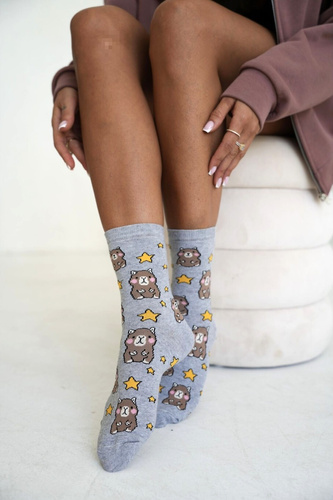 Damen Socken Milena 0200-262 Kapibaren Sterne Baumwolle Gemustert - helles Melange