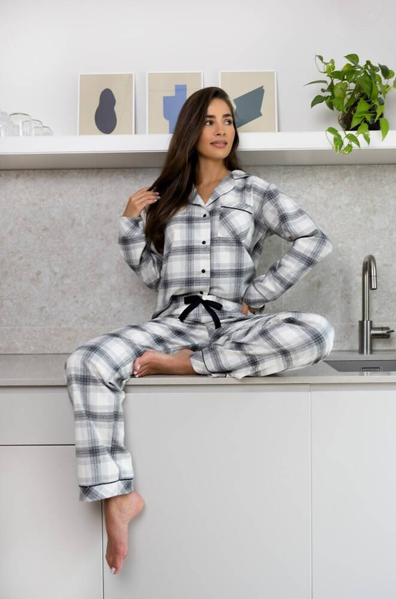 Cressida Damen-Pyjama Flannel Sensis - grau-creme