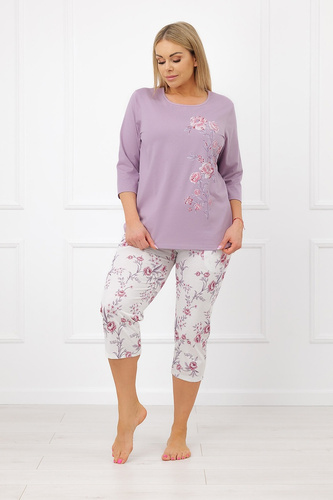 Italian Fashion Karilla Damen-Pyjama 3/4 Ärmel 100% Baumwolle Blumen Heidekraut