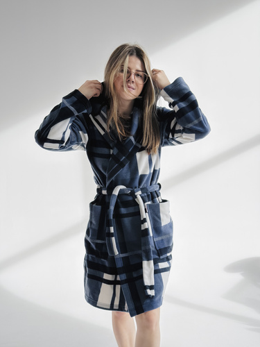 031 De Lafense Bademantel Decke - warmer Fleece Damen Bademantel Super Cozy, blau