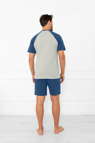 Herren Schlafanzug Alexander Italian Fashion - kurze Ärmel und kurze Hose, 100% Baumwolle - grau/jeans