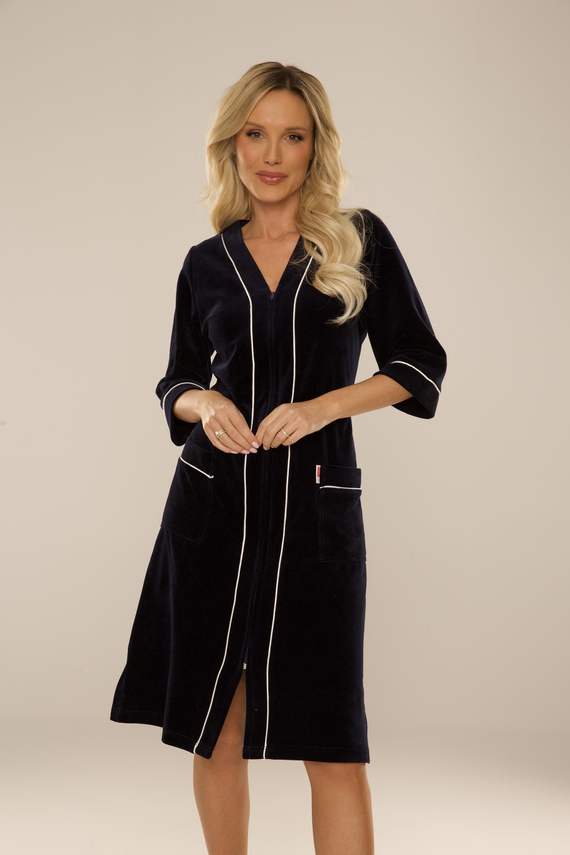 974 / 352 Velours Damenbademantel Forex - marineblau