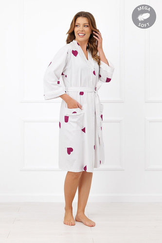 Italian Fashion Kioga Damenbademantel Mega Soft ecru mit Herzen 3/4-Arm