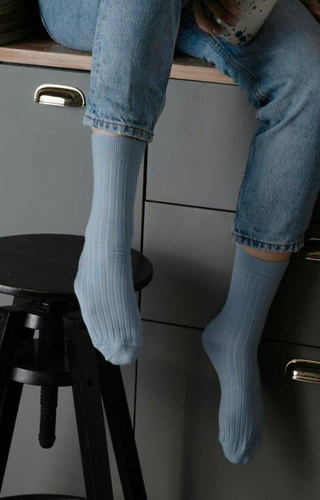 ART.130 Damensocken aus natürlicher Merinowolle Steven blau – gestreift, nahtlos, warm