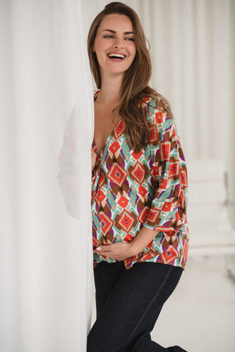 Bahama Mama Milk&Love Umstands-Stillbluse mit Boho-Print – Viskose, 3/4-Ärmel, Übergröße