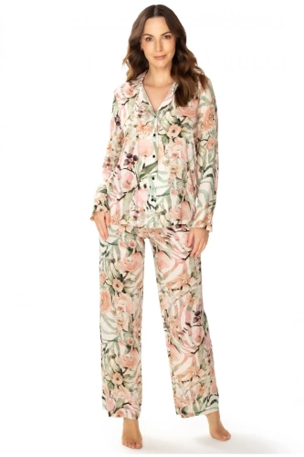 86632 Ines Damenpyjama mit Möwenblumen mit Reißverschluss