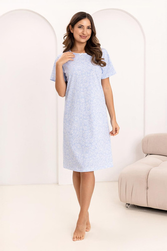 Nachtkleid 169 Regina – Baumwolle, Blumenmuster, Halbkragen | Eleganz und Komfort