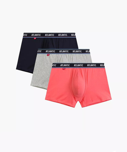 3MH-214 Atlantic Herren Boxershorts 3er-Pack Marineblau-Koralle-Smaragd