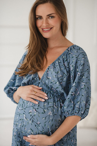 Milk Sun Milk&Love blaues Umstands- und Stillkleid mit Blumen