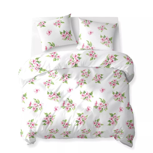 5766 A Cotton Bloom Detexpol weiße Baumwollbettwäsche mit rosa Blumen – 100 % Baumwolle, doppelseitig, polnische Produktion