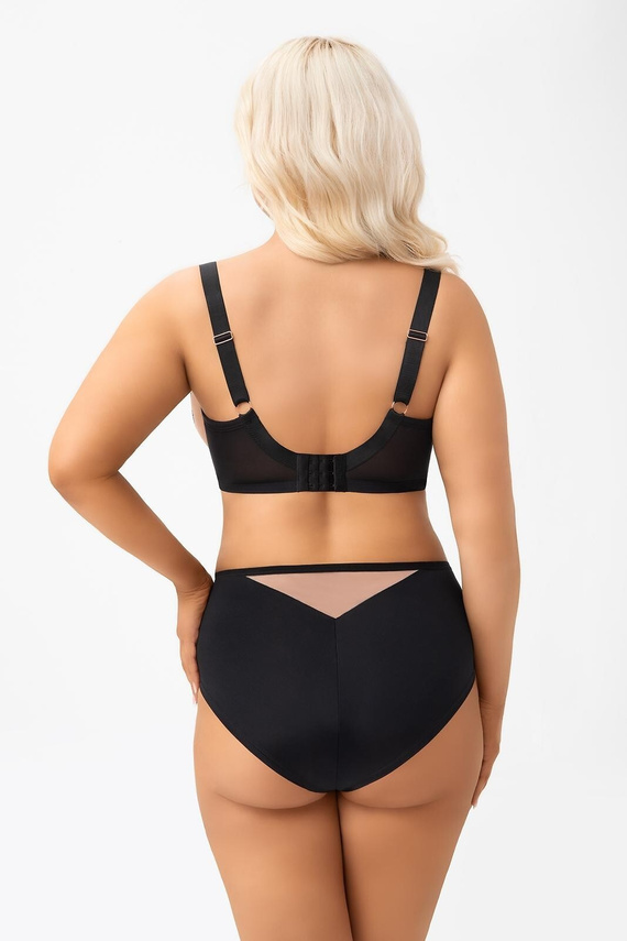 Damen Slip F 001 Lexi Gorsenia – eleganter Slip mit hohem Bund, Spitze, elastischem Mesh und goldenen Dekorationselementen