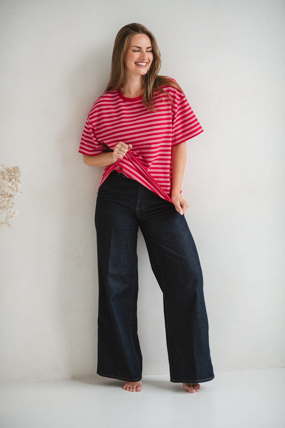 Mamahood Milk&Love Schwangerschafts- und Still-T-Shirt, rot-rosa gestreift – bequem und stilvoll