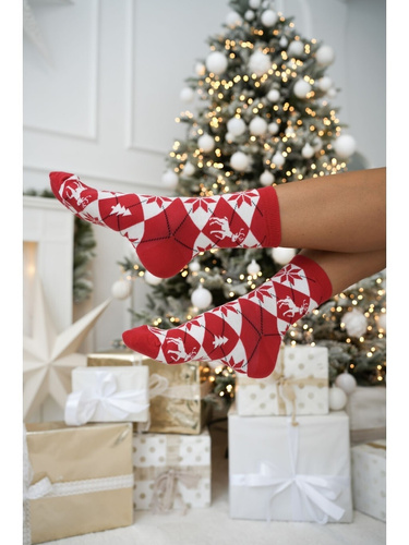 Milena 1283-044 Rote Rauten Damen Baumwollsocken Weihnachten