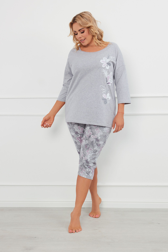 Ibena Damen 3/4 Ärmel Schlafanzug, 3/4 Hose Italian Fashion - melange/print